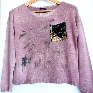 Elegant Pink Sweater with Sequin Pocket